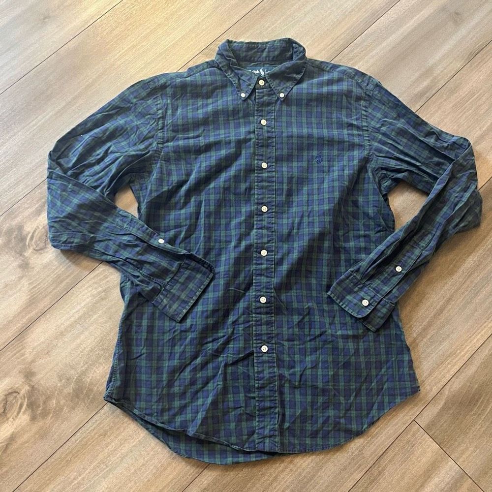 Polo Ralph‎ Lauren Blue Plaid Casual Buttonup Men Medium Bin A-2